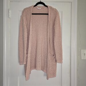 Pink Boucle Knit Cardigan Womens Medium Soft Cozy Long Sleeve Sweater